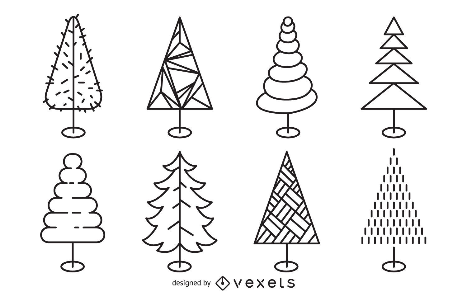 Conjunto de arte de línea de árbol de Navidad