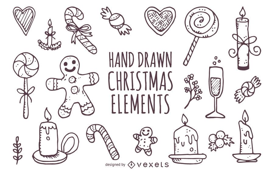 Cute hand drawn Christmas elements Cute hand drawn Christmas elements