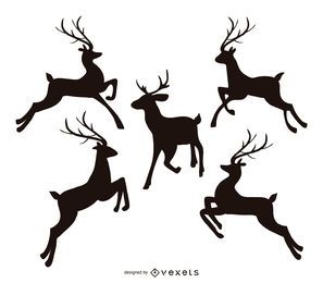 Jumping reindeer silhouette set