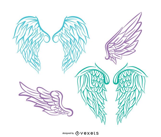 Conjunto de ilustração de asas de anjo realista Conjunto de ilustração de asas de anjo realista