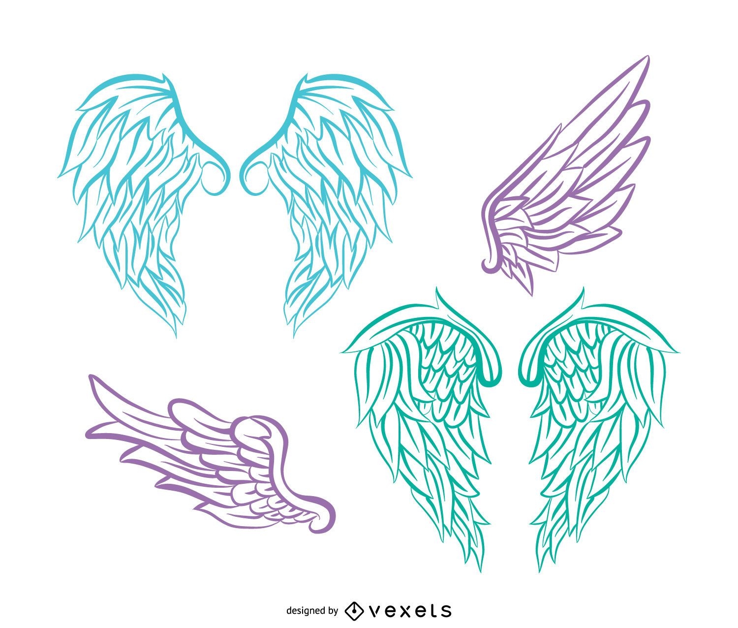 Conjunto de ilustração realista de asas de anjo