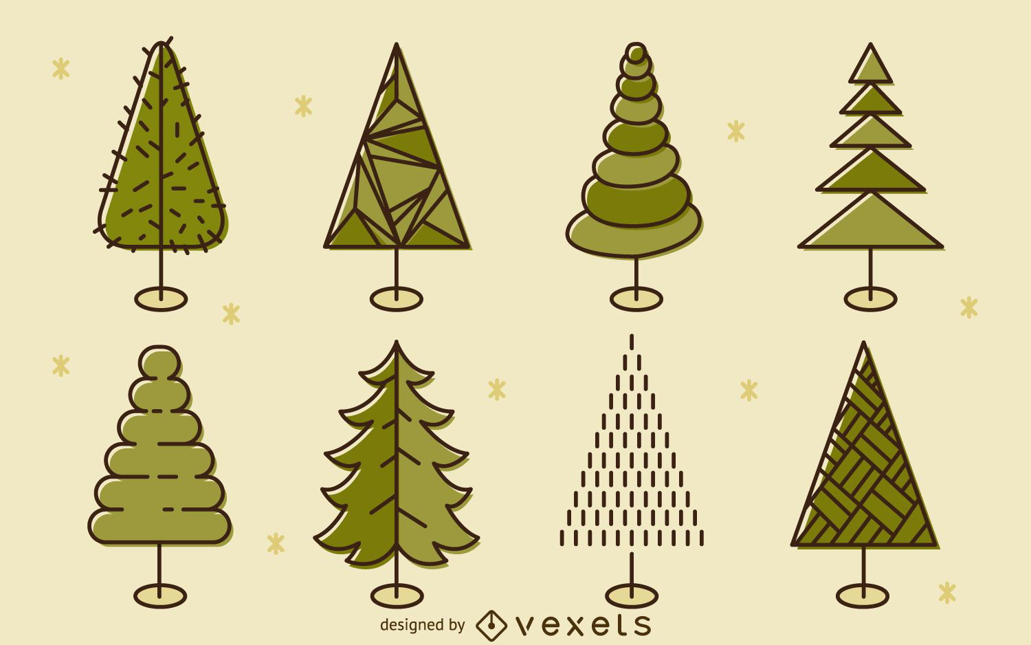 Flat green tree illustration set