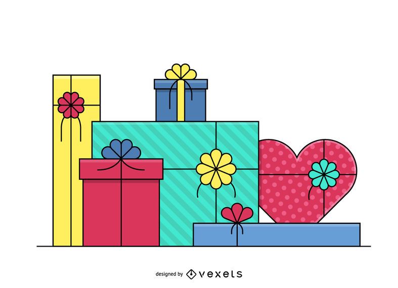 Stroke gift box illustrations Stroke gift box illustrations