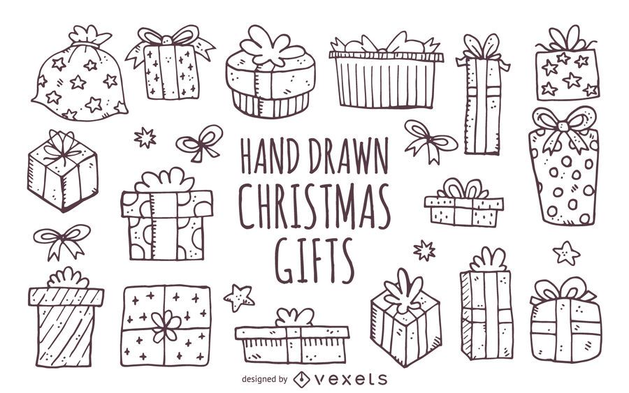 Dibujados a mano regalos de cumpleaños de Navidad Dibujados a mano regalos de cumpleaños de Navidad