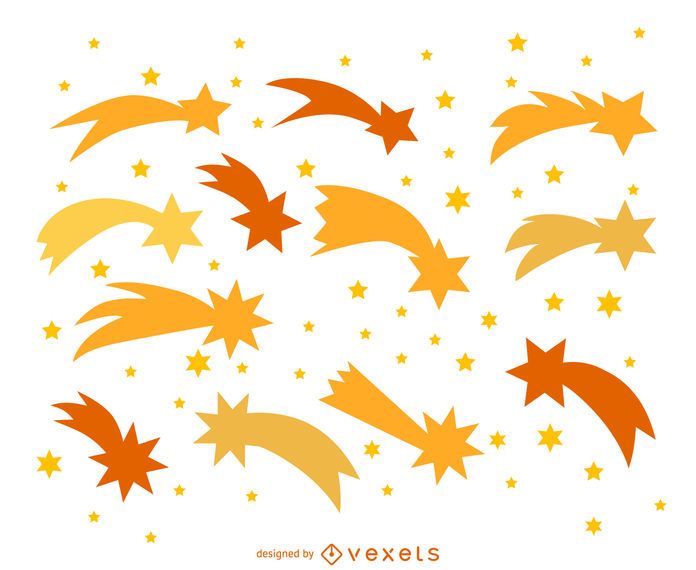 Isolated shooting stars silhouette set Isolated shooting stars silhouette set