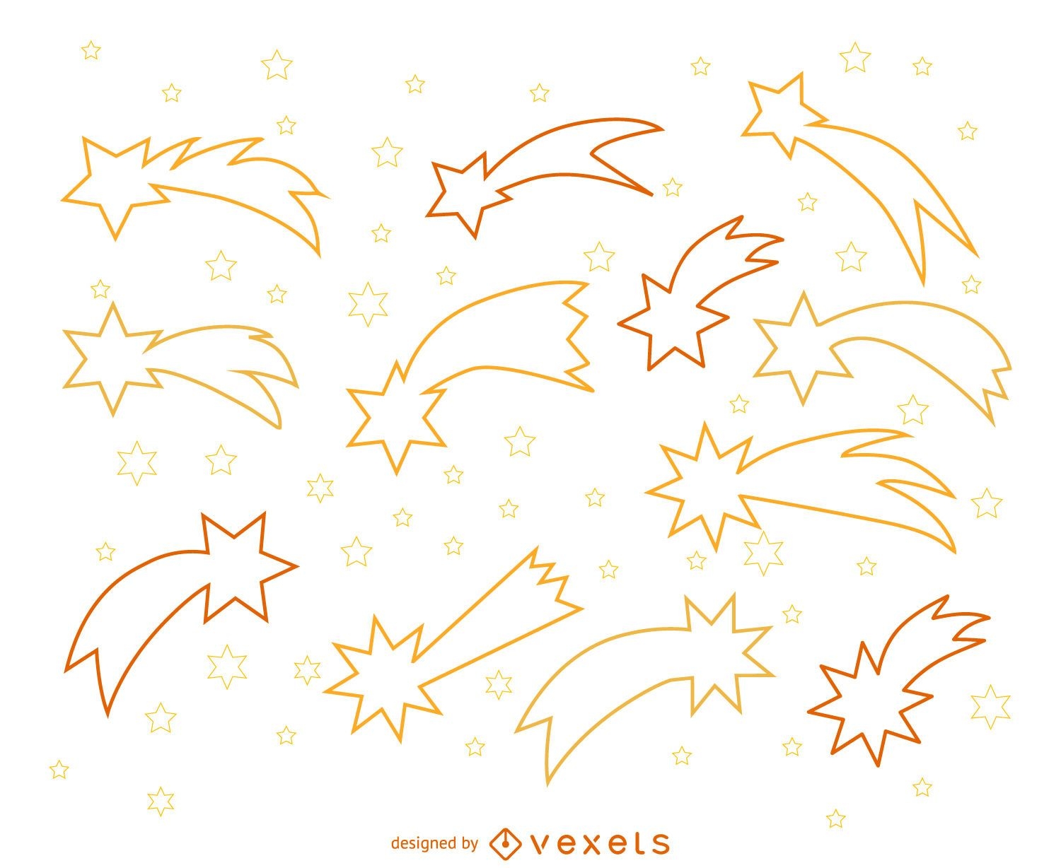 Shooting stars outline illustrations
