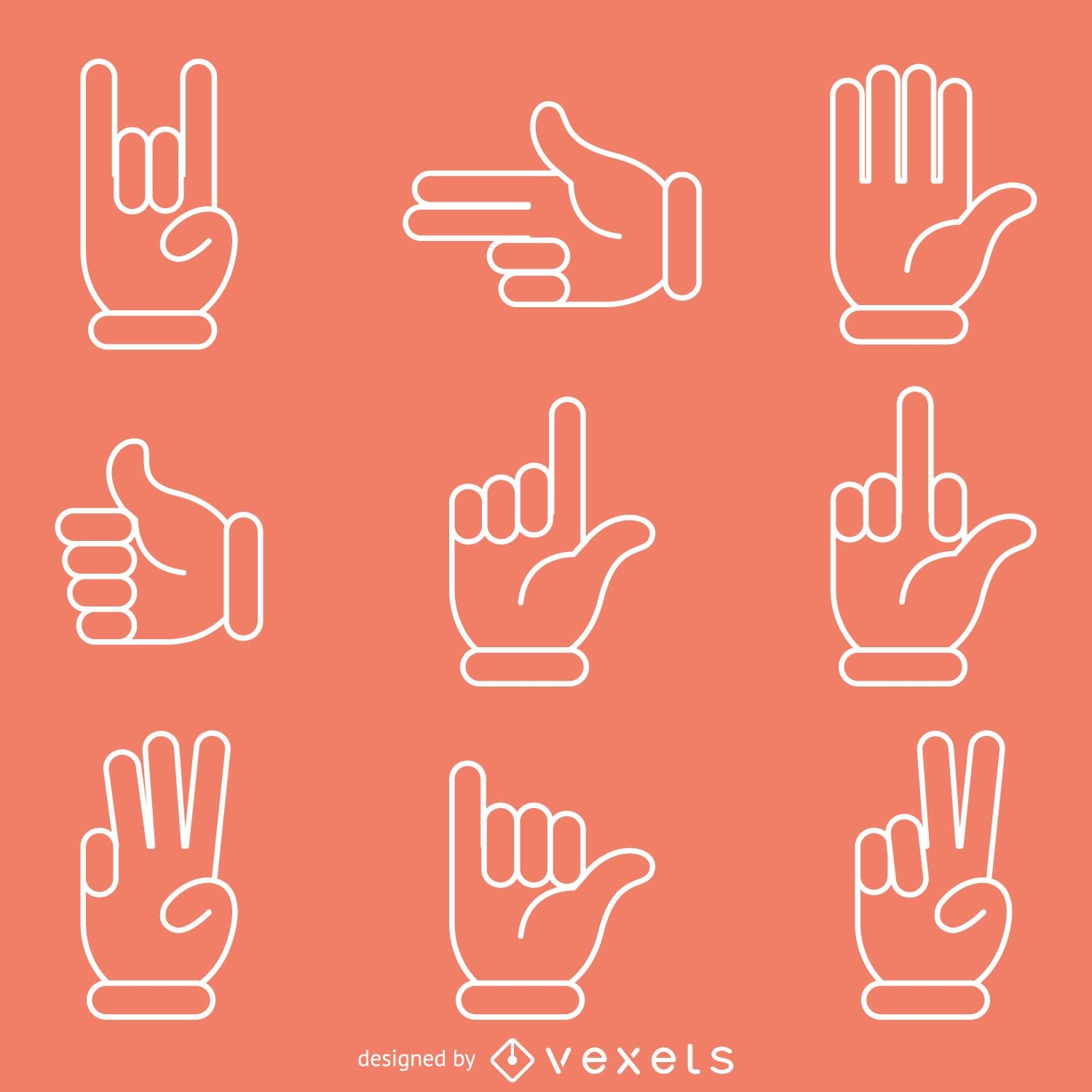 Flat hand signs gestures illustrations