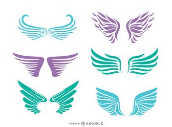 6 angel wings silhouettes set