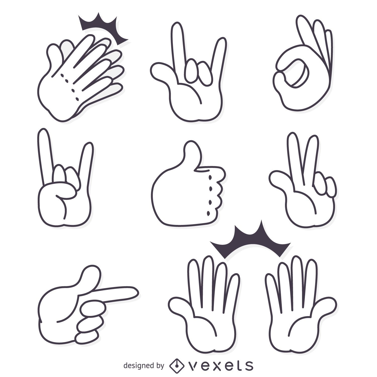 Hand signs gestures isolated illustrations