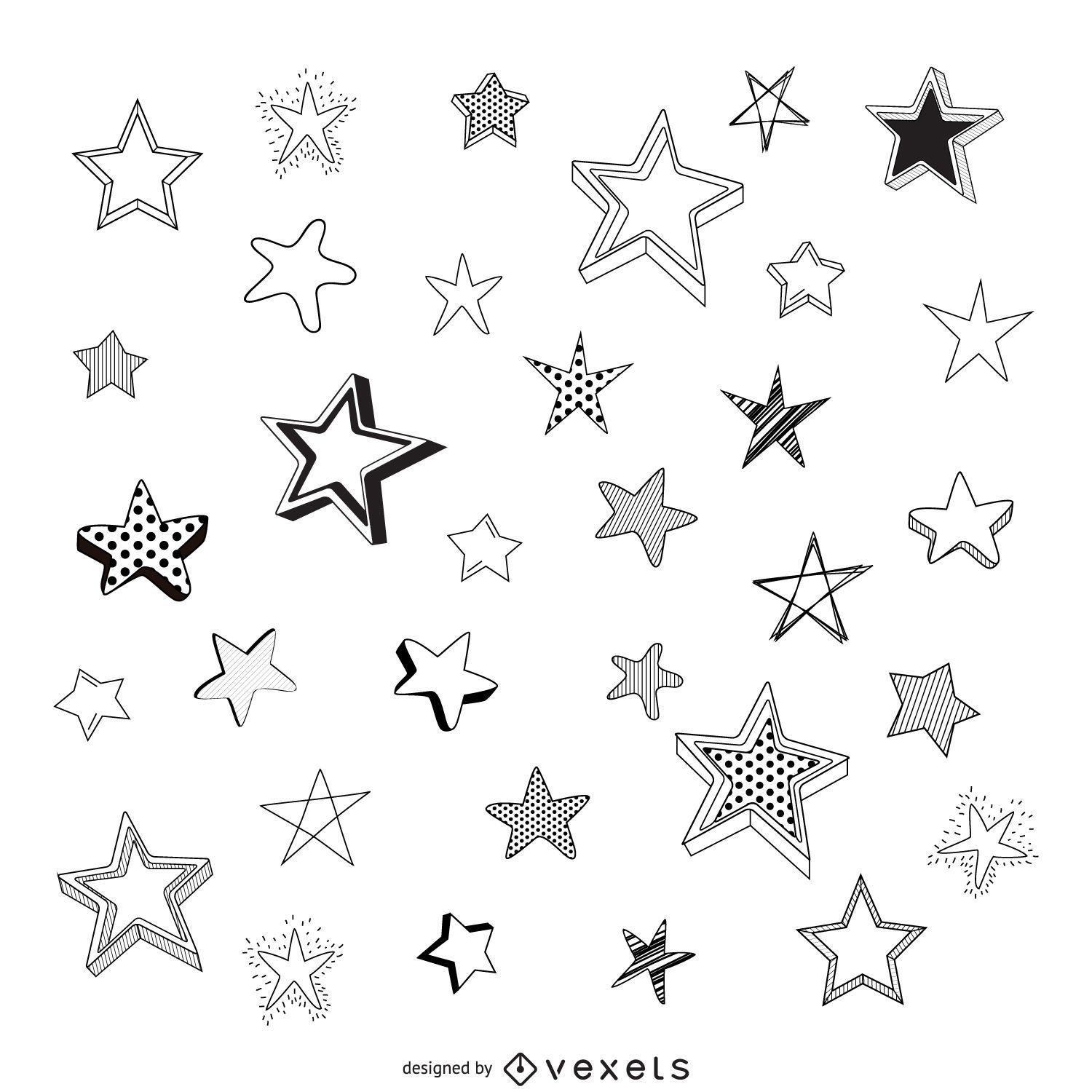 Isolierte skizzierte Sterne