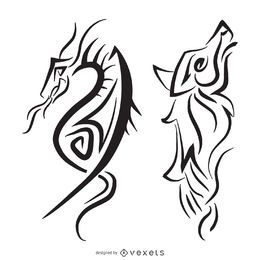 Ilustración tribal lobo dragón