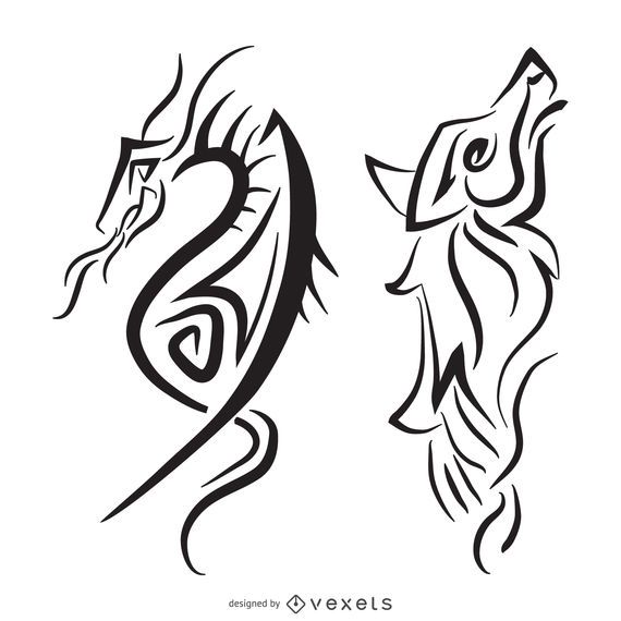 Dragon wolf tribal illustration Dragon wolf tribal illustration