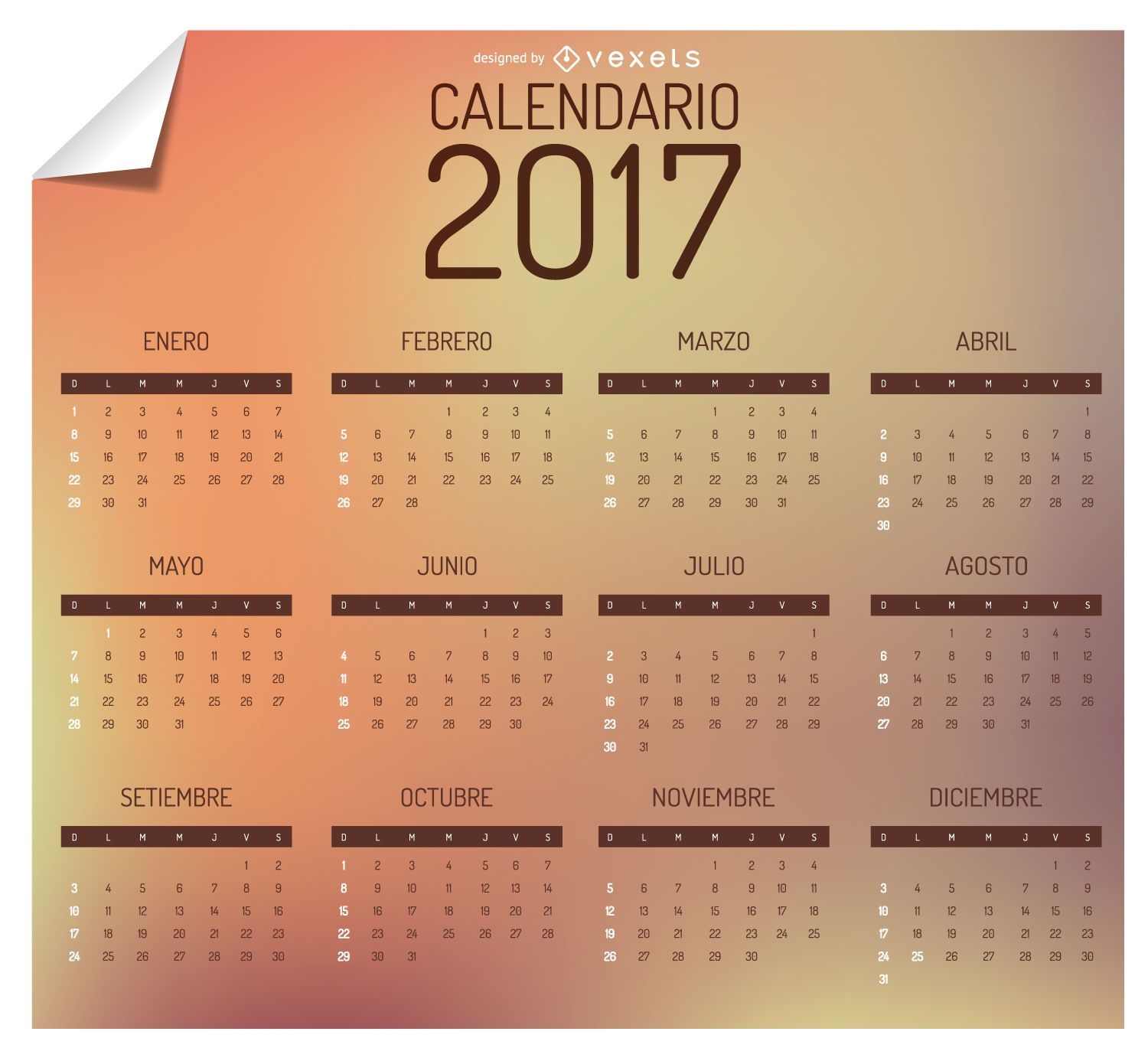 Calendário 2017 em espanhol