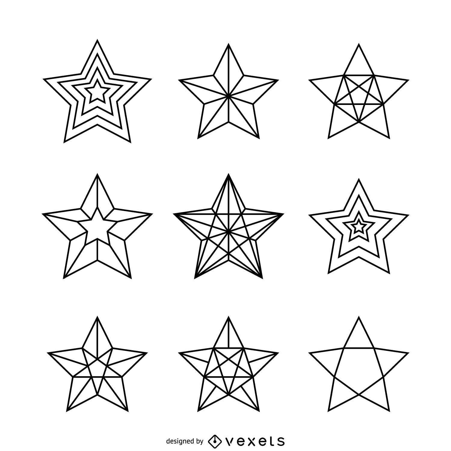 Conjunto de ilustrações de estrelas lineares