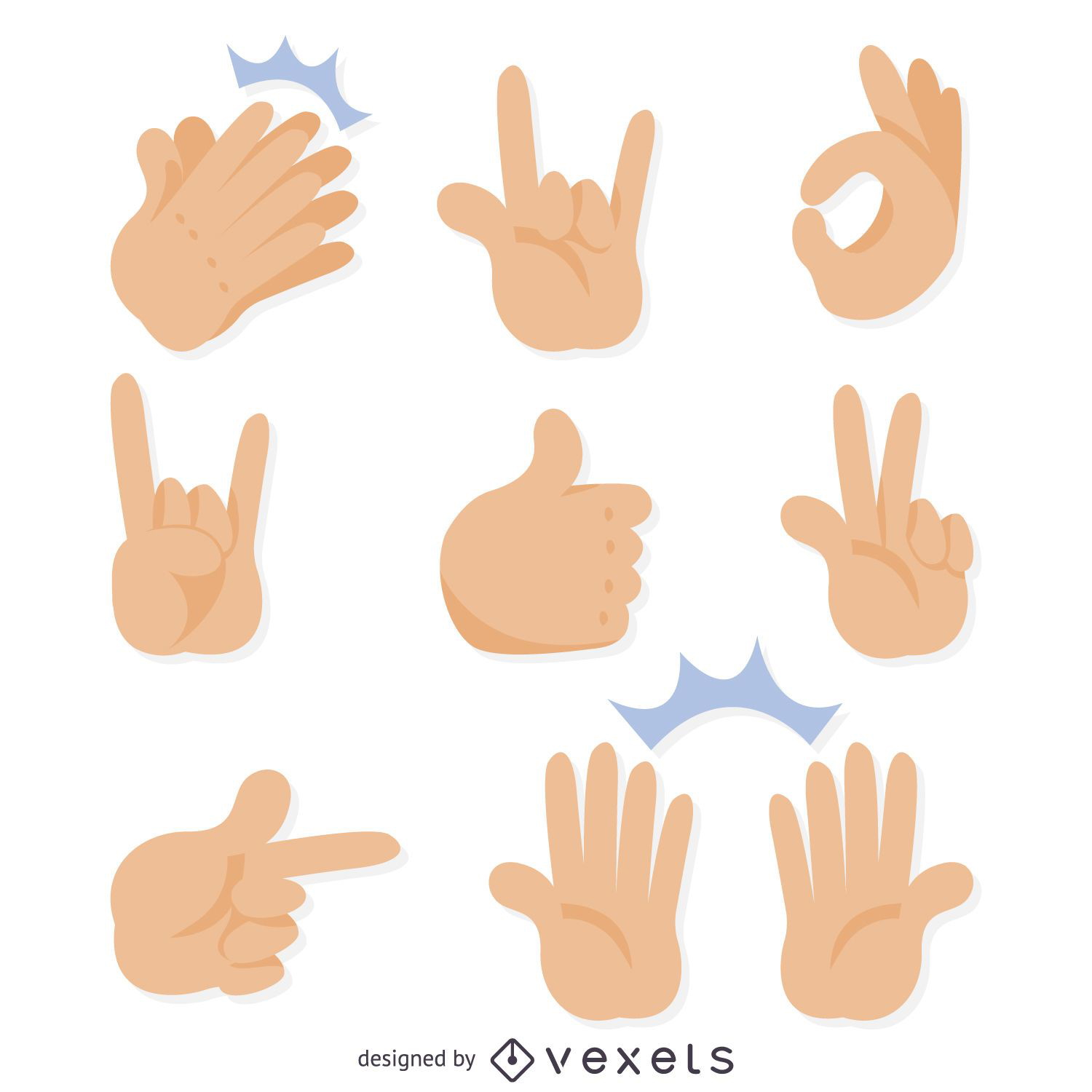 Ilustrações de gestos com as mãos planas