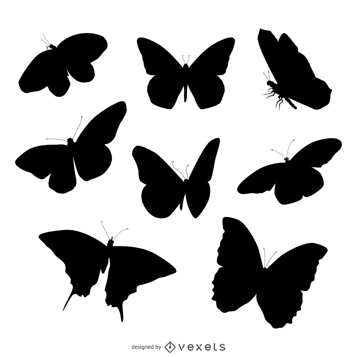 Conjunto de ilustração de silhueta de borboleta