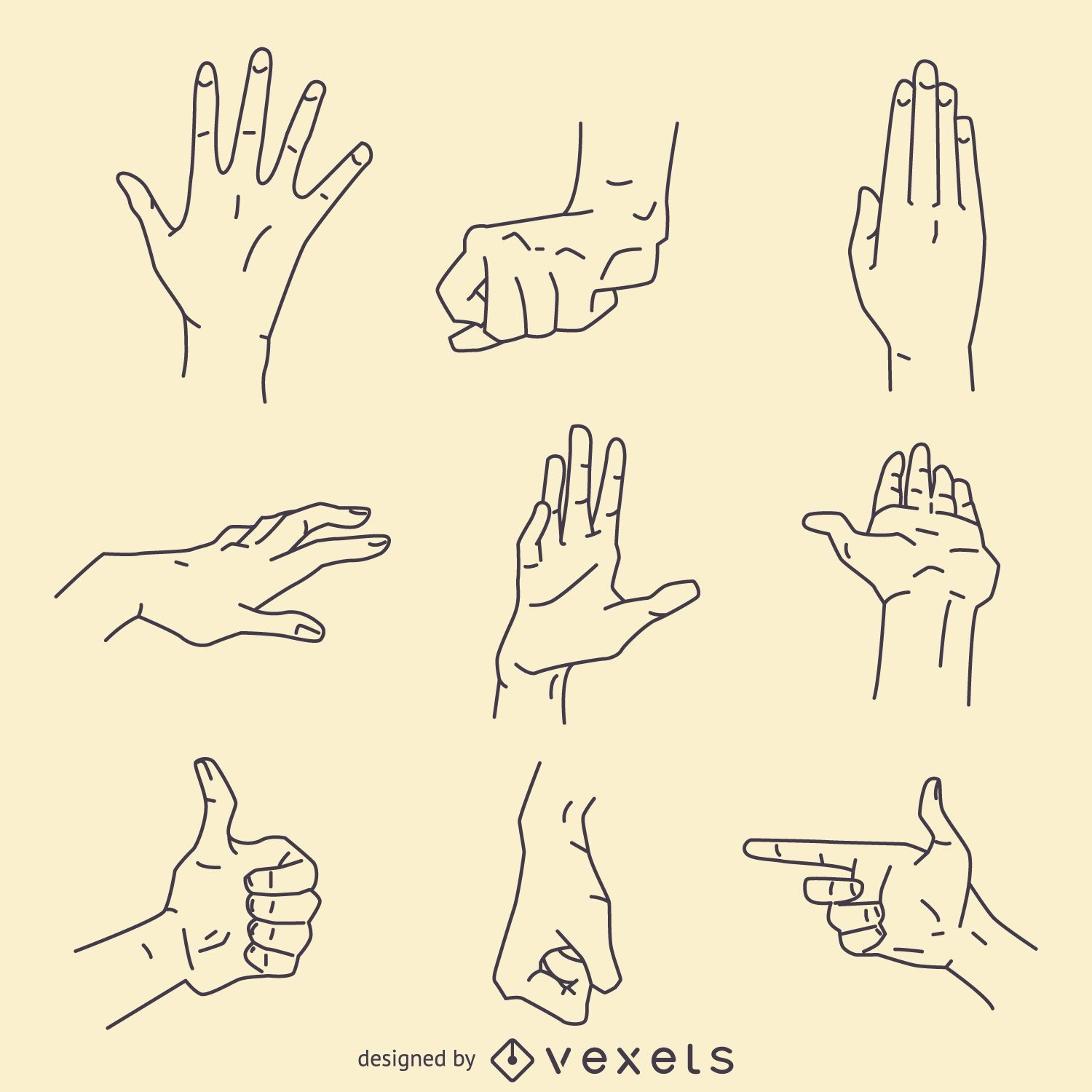 Conjunto de ilustración de signos de gestos con las manos