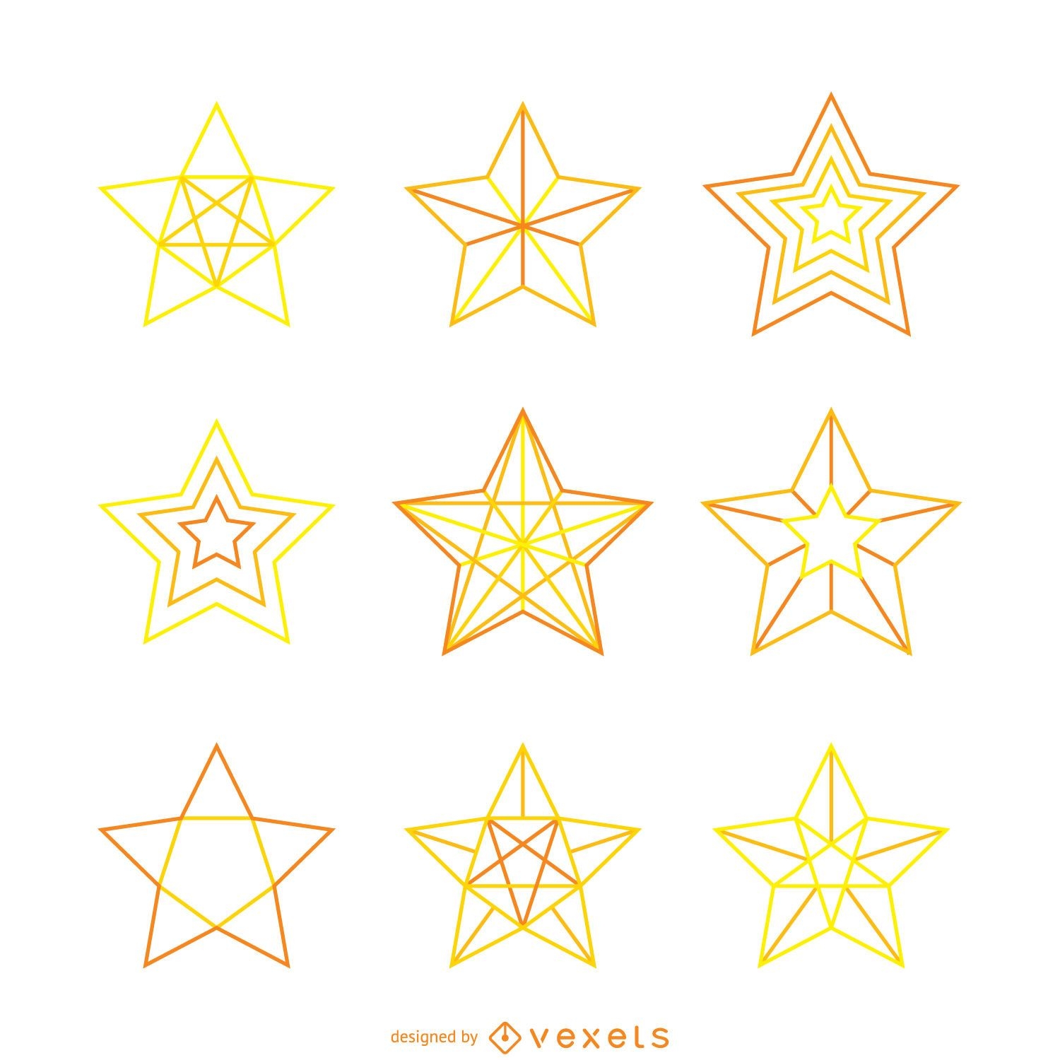 Conjunto de ilustrações isoladas de estrelas amarelas