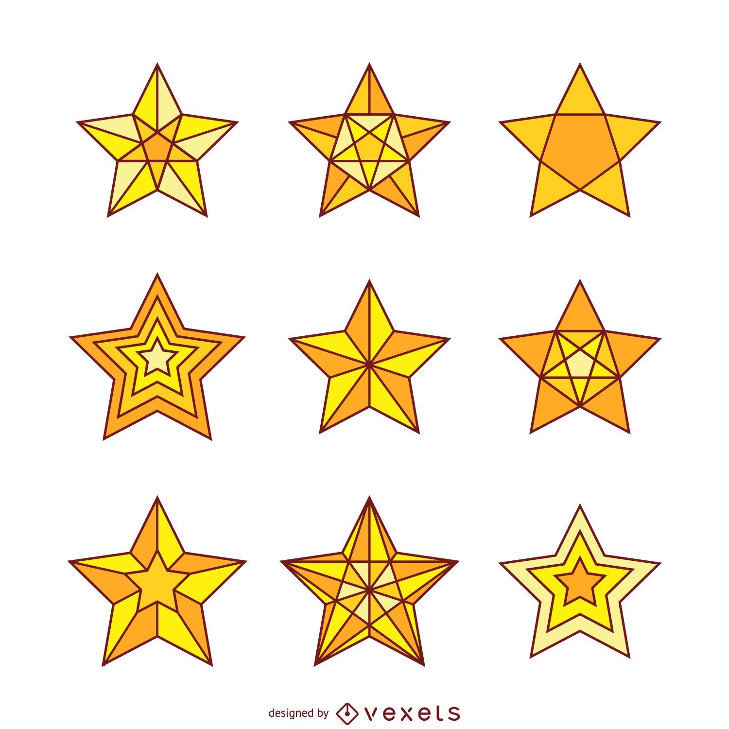 9 conjunto de ilustraciones de estrellas aisladas