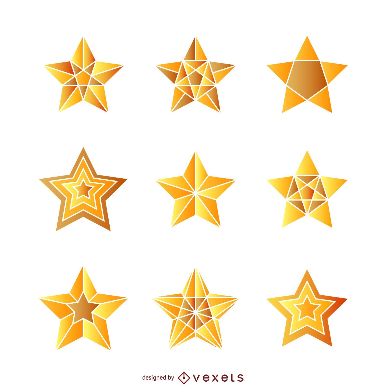 Conjunto de ilustrações de estrelas gradientes isoladas
