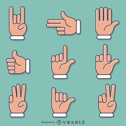 Conjunto de gestos de señales de mano plana