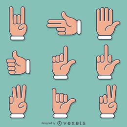 Flat hand signs gestures set