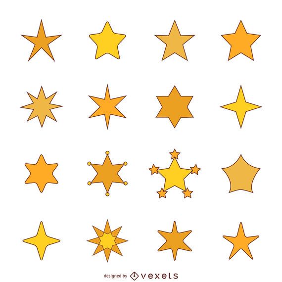 Flat star illustration with stroke set Flat star illustration with stroke set