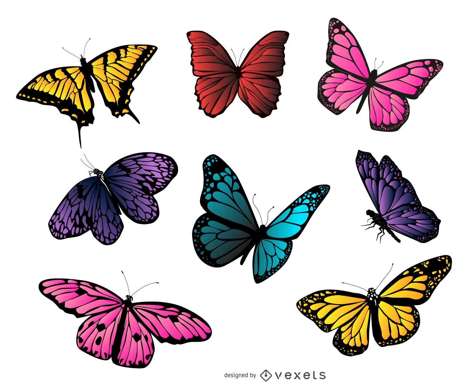 Colección de ilustraciones de mariposas coloridas