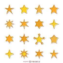 Flat star icons with stroke set