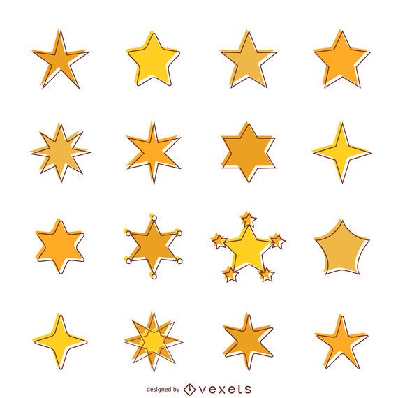 Iconos de estrellas planas con conjunto de trazo Iconos de estrellas planas con conjunto de trazo