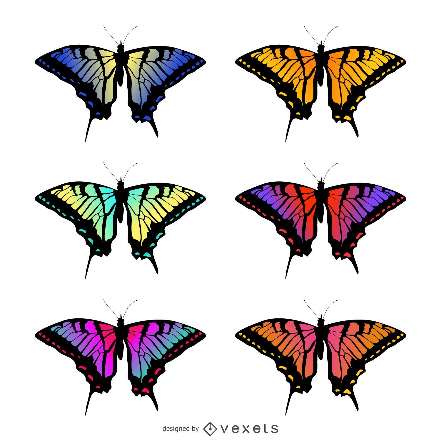 Conjunto de ilustração de gradiente de borboleta