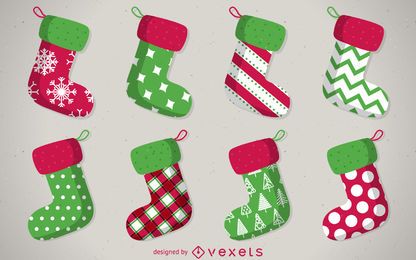 Conjunto de media de Navidad aislado con patrones Conjunto de media de Navidad aislado con patrones