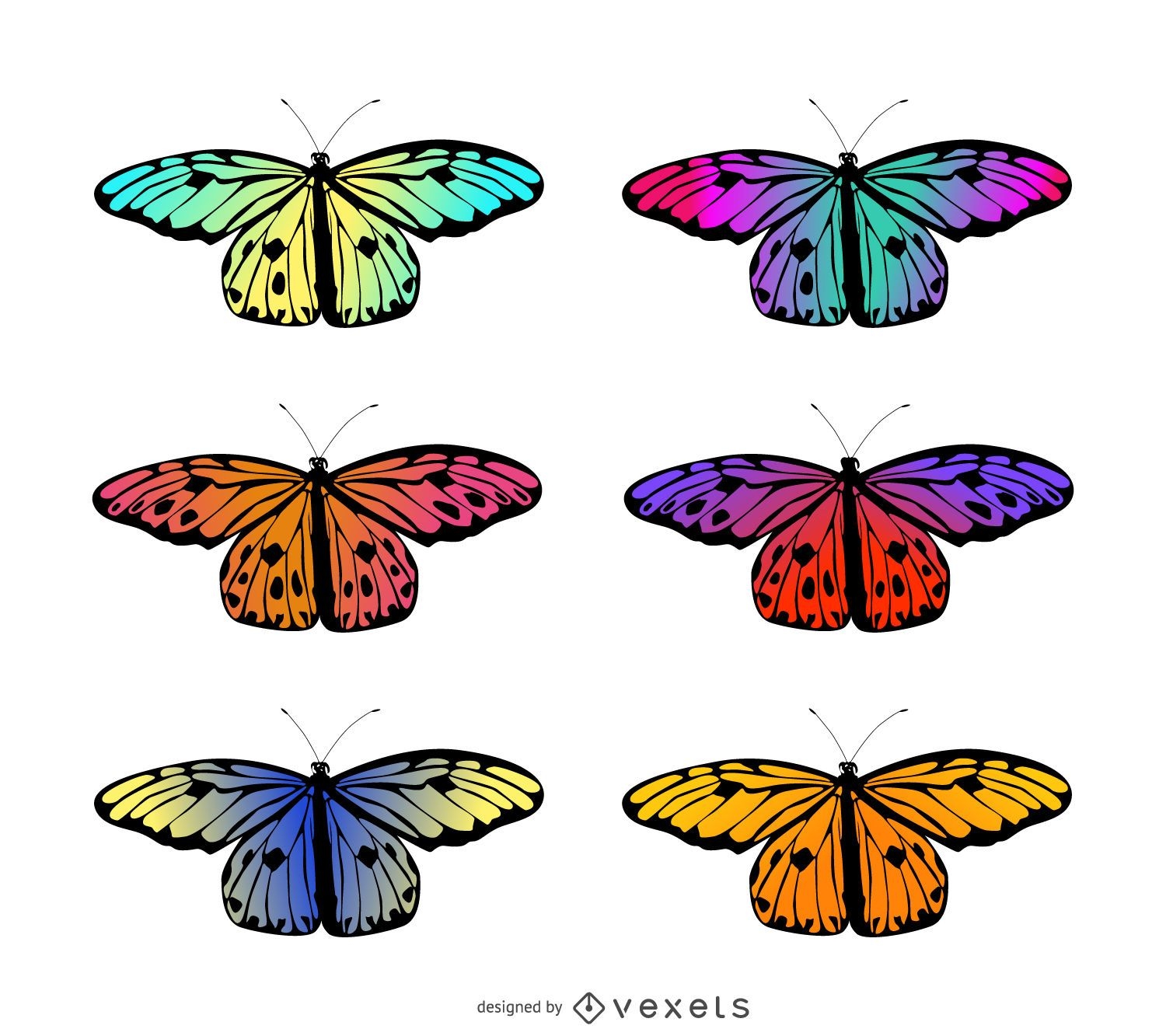 Conjunto de ilustración de mariposa degradado