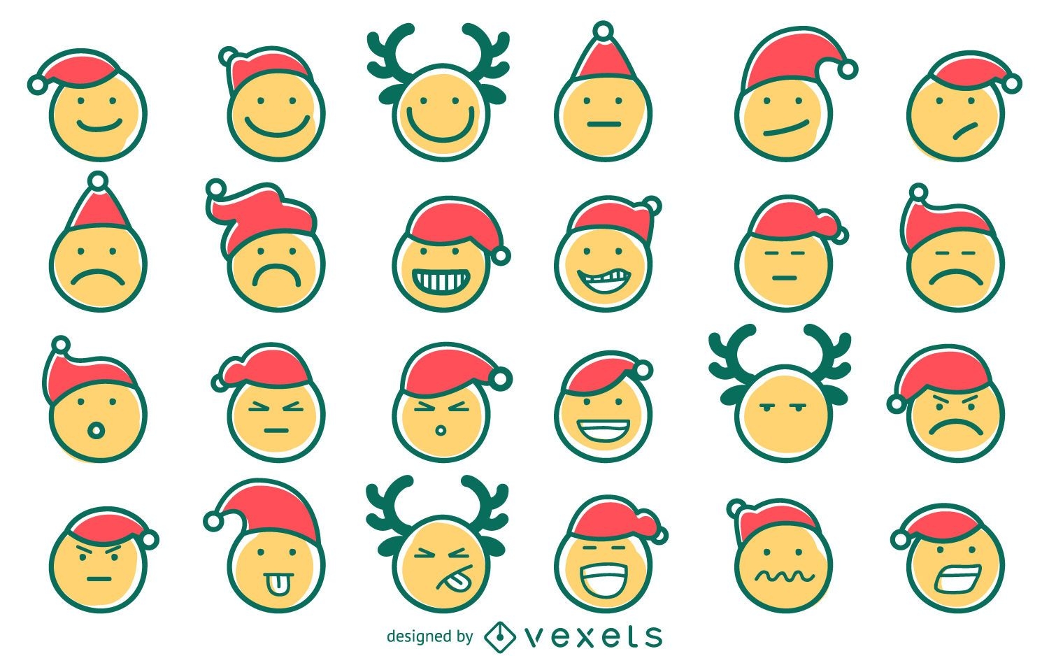 Hand drawn Christmas emoji set