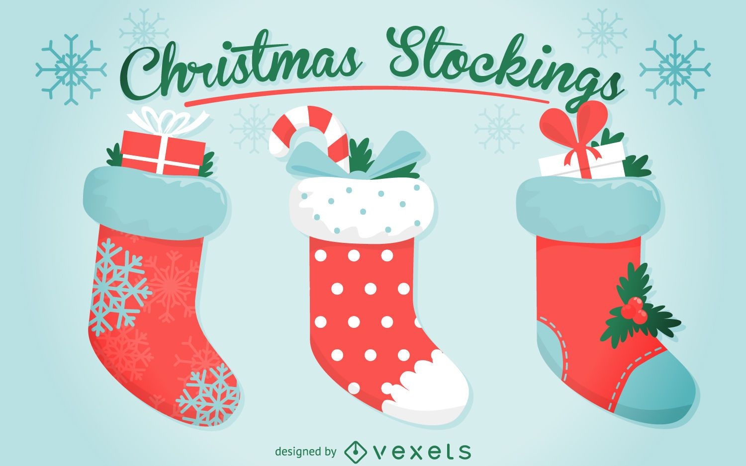 3 Christmas stocking illustration set