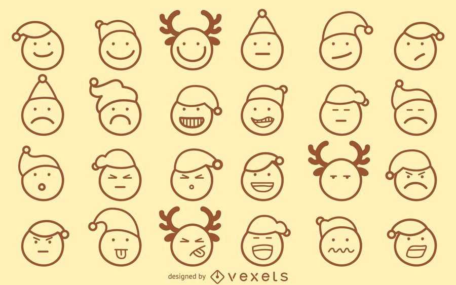 Conjunto de contorno de emoji de Navidad Conjunto de contorno de emoji de Navidad