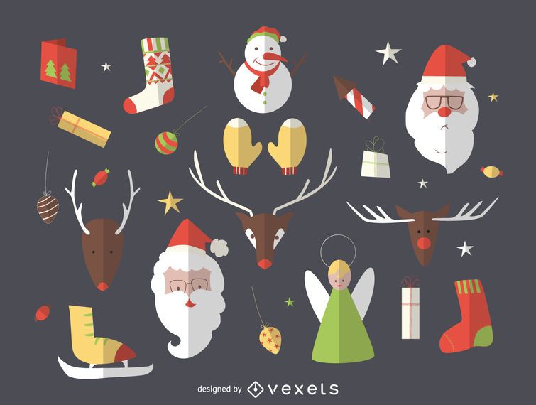 Coleção de ícone de elementos de Natal plana Coleção de ícone de elementos de Natal plana
