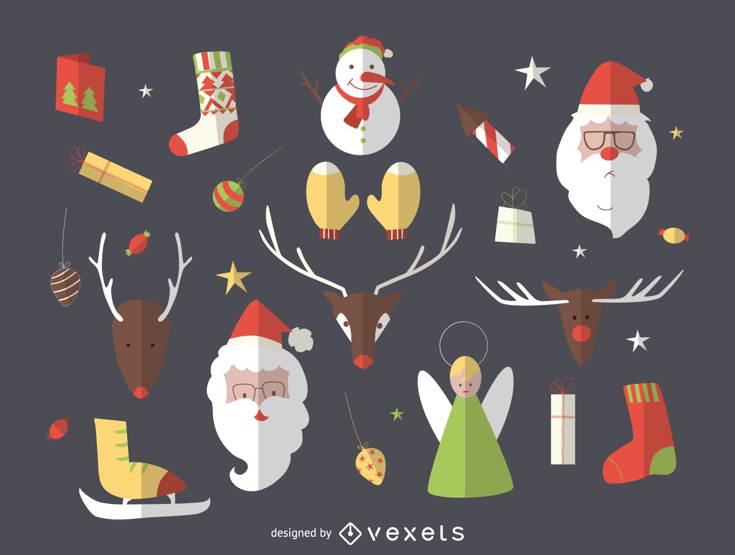 Flat Christmas elements icon collection
