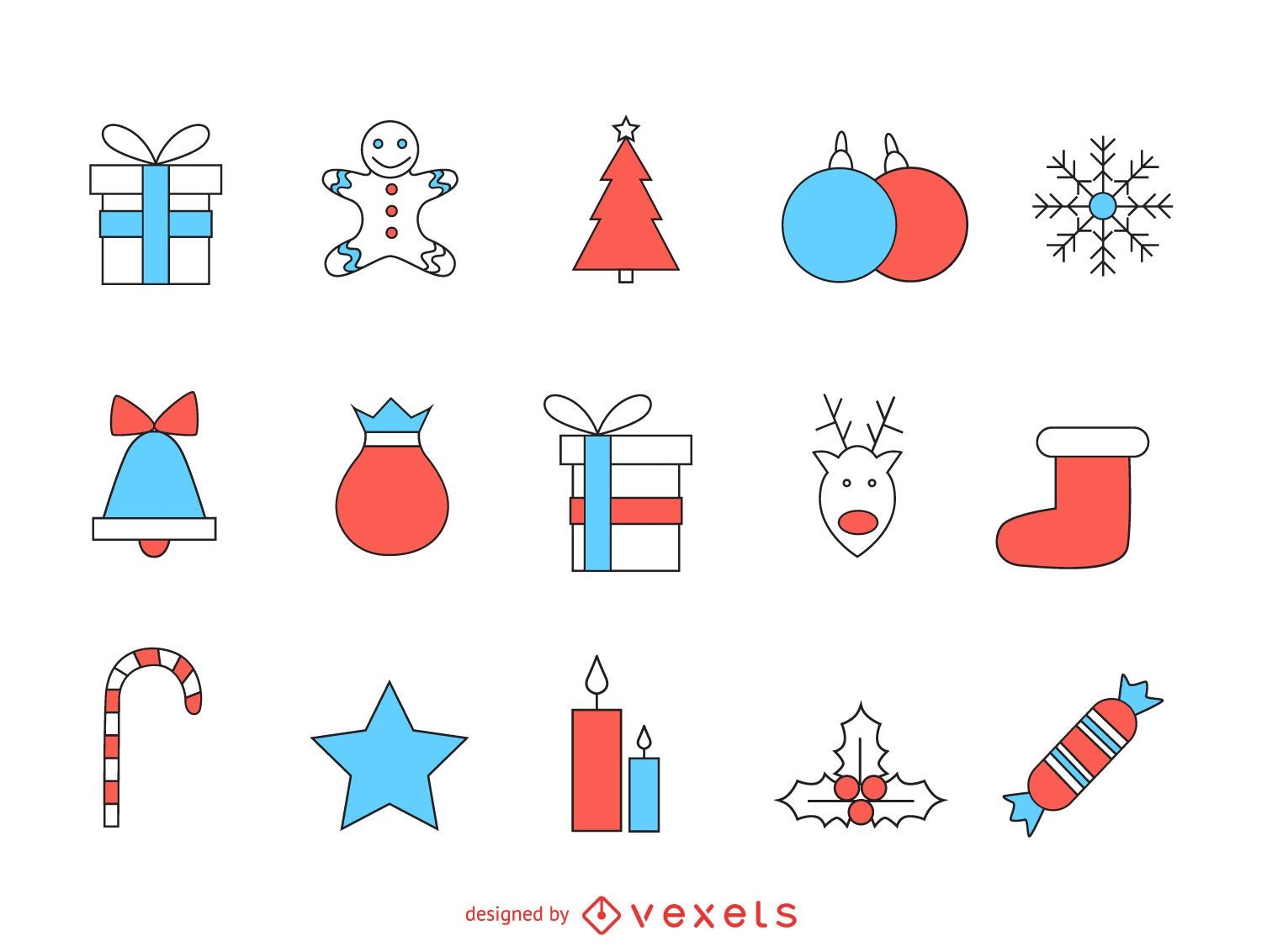 Conjunto de iconos de trazo de Navidad simple