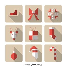 Iconos de Navidad geométricos con sombras