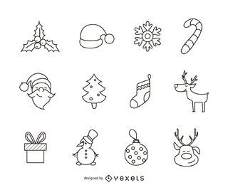12 conjunto de contorno de iconos de Navidad