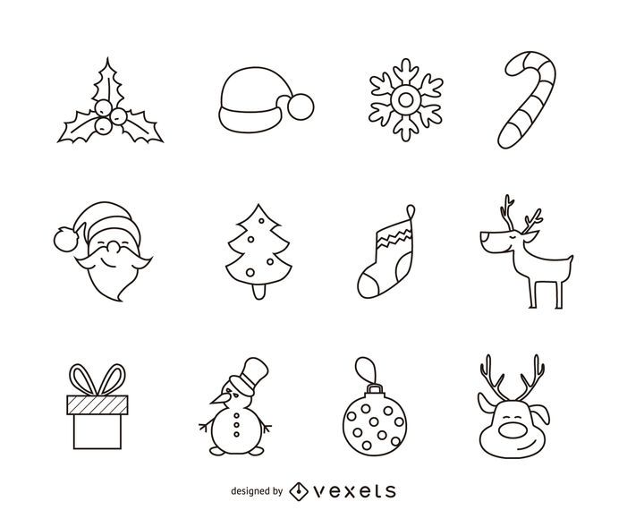 Download 12 Christmas Icon Outline Set - Vector Download