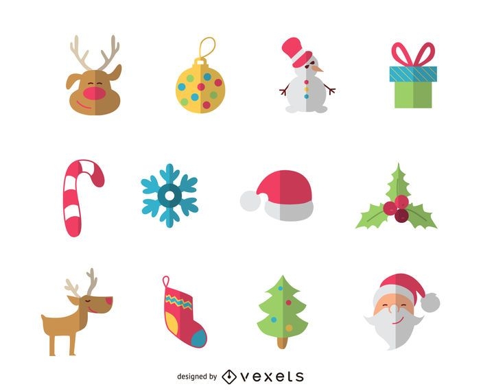 Flat Christmas elements icon set or pack - Vector download