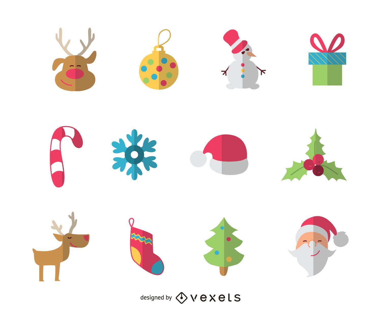 Download Flat Christmas Elements Icon Set Or Pack - Vector Download