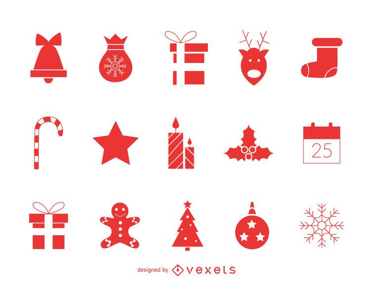 Conjunto de ícones de Natal vermelho clássico Conjunto de ícones de Natal vermelho clássico