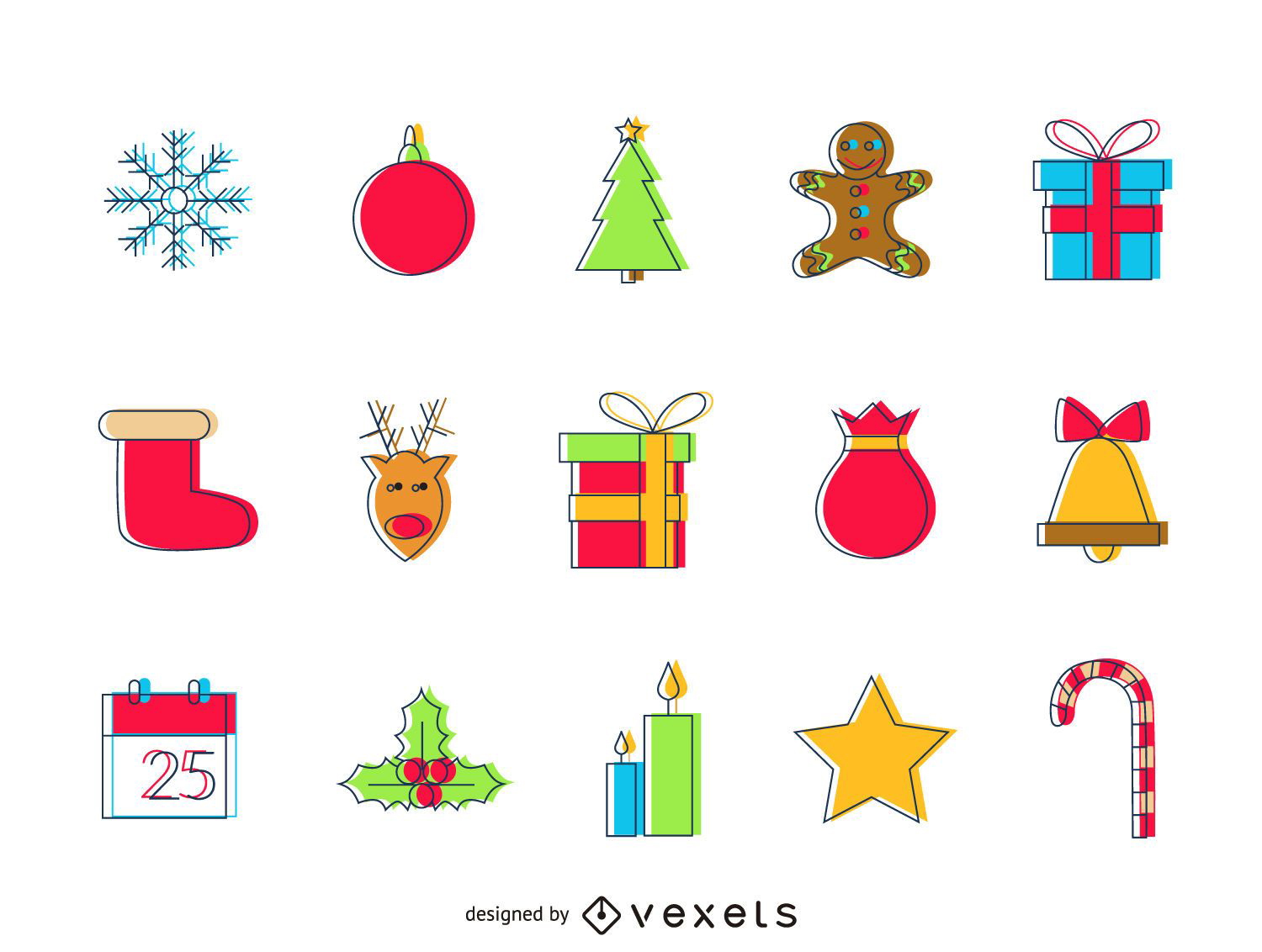 Christmas offset effect icon set