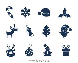 Conjunto de ícones de Natal azul