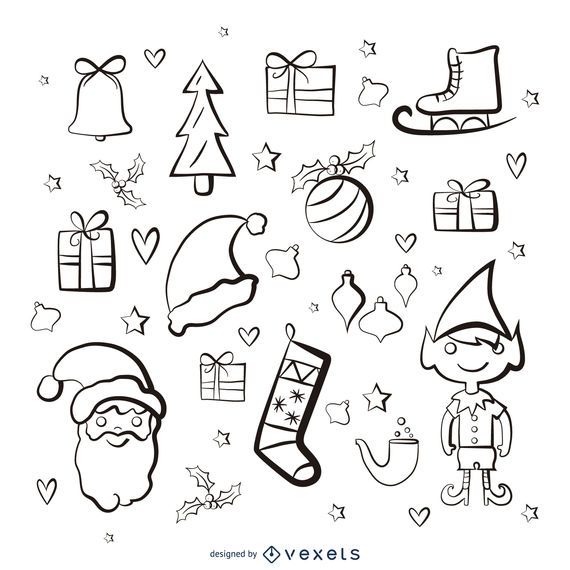 Conjunto de trazo de pintura de elementos de Navidad Conjunto de trazo de pintura de elementos de Navidad