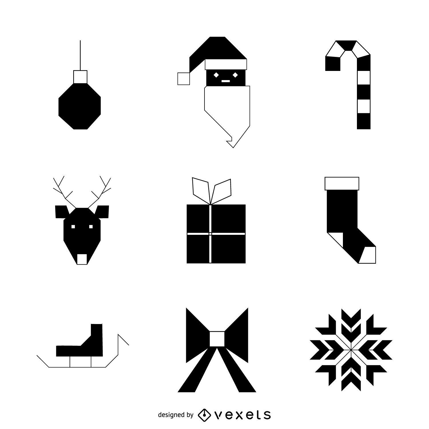Conjunto de ícones geométricos de Natal em P&B