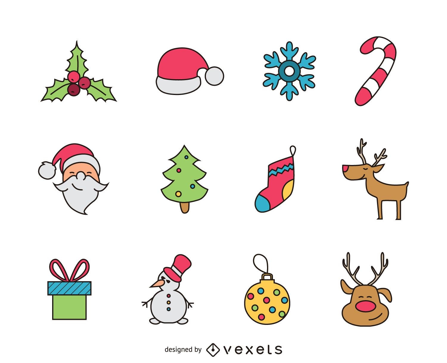 Colorido conjunto de iconos de Navidad